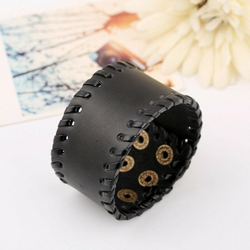 Men’s Genuine Leather Adjustable Wide Braided Wristband Bracelet Bangle with Smooth Cuff-Bracelets-Innovato Design-Leather Men Bracelet-black-Innovato Design