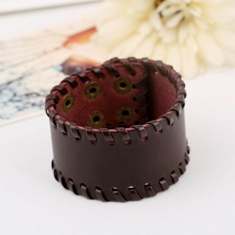 Men’s Genuine Leather Adjustable Wide Braided Wristband Bracelet Bangle with Smooth Cuff-Bracelets-Innovato Design-Leather Bracelet-brown-Innovato Design