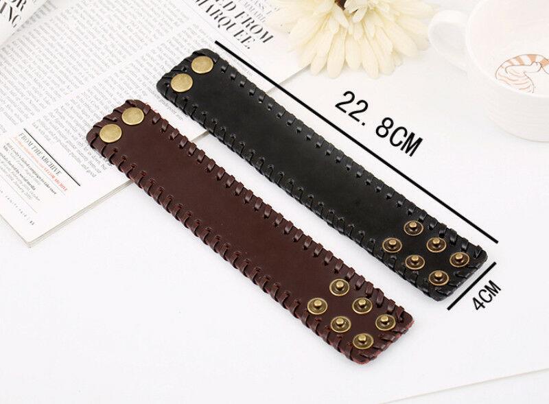 Men’s Genuine Leather Adjustable Wide Braided Wristband Bracelet Bangle with Smooth Cuff-Bracelets-Innovato Design-Light brown-Innovato Design