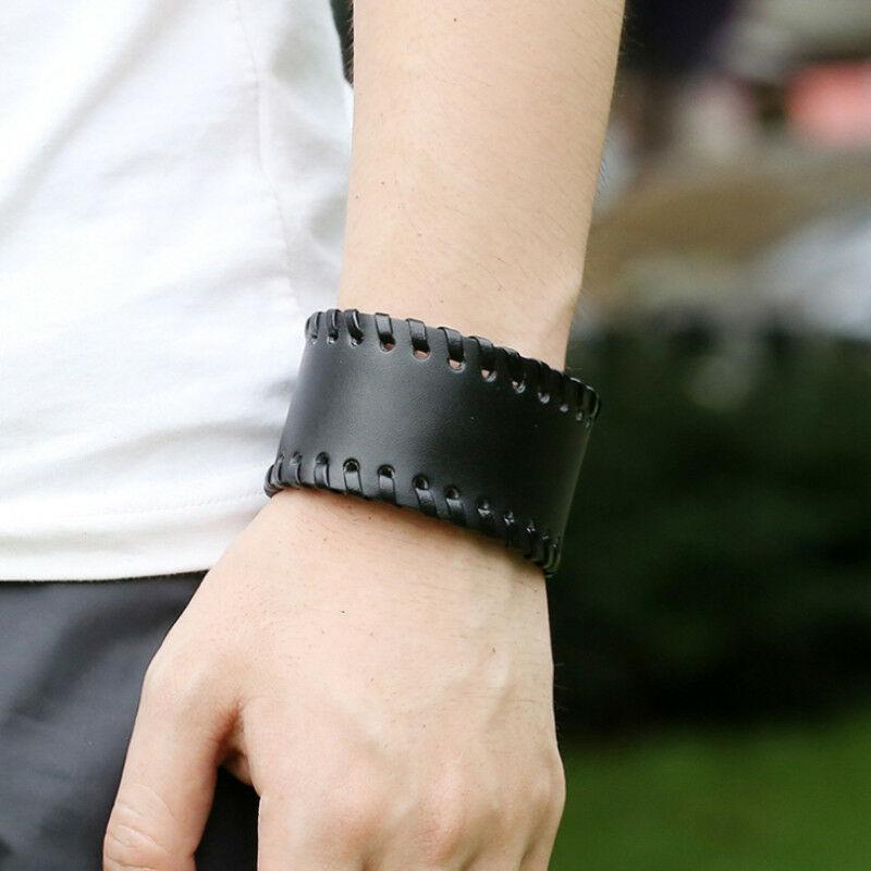 Men’s Genuine Leather Adjustable Wide Braided Wristband Bracelet Bangle with Smooth Cuff-Bracelets-Innovato Design-Light brown-Innovato Design