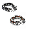 Leather Stainless Steel Bracelet for Men Cuff Braided Bangle Wolf Heads Bracelet - InnovatoDesign