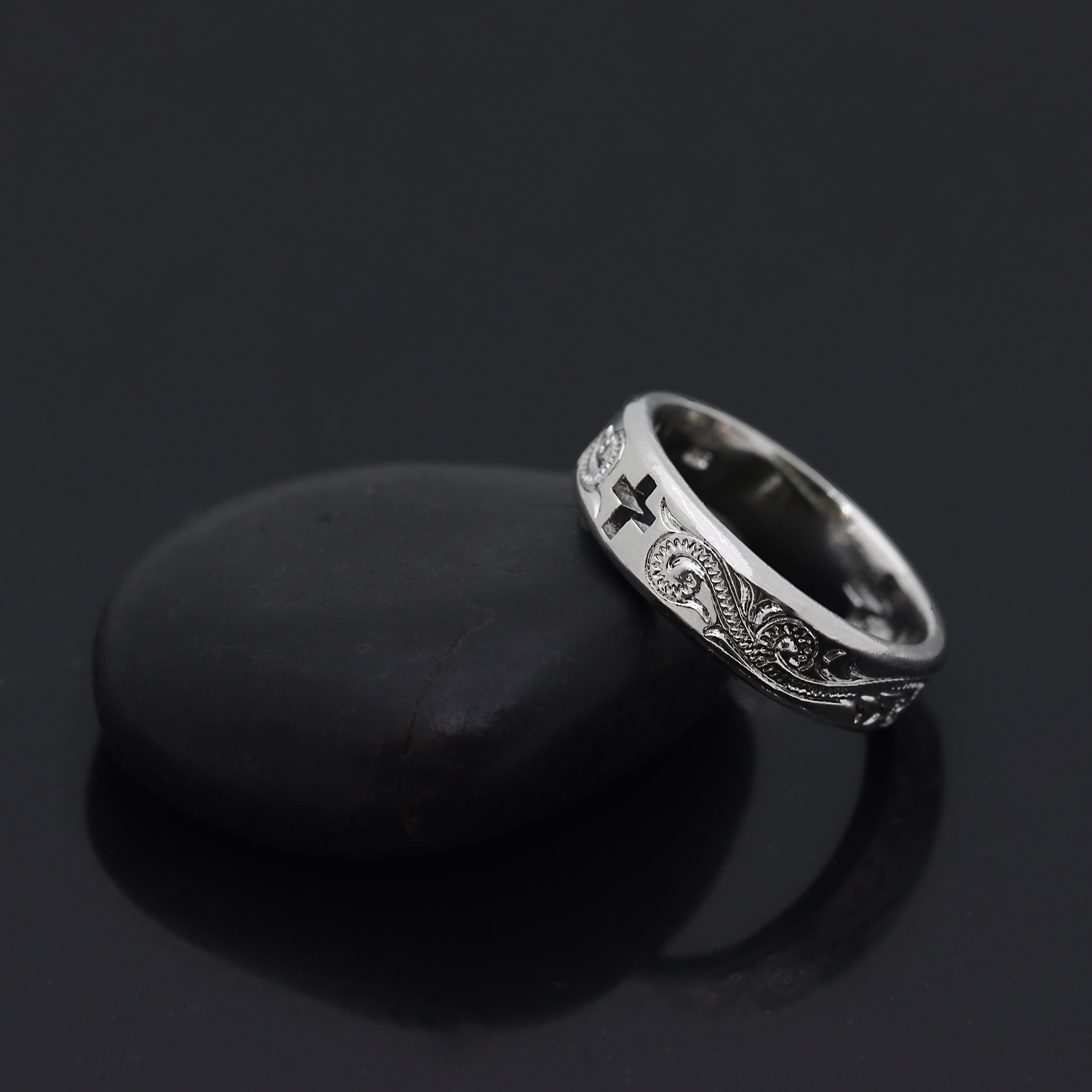 7mm Titanium Ring Hollow Cross Cut Out Hand Floral Design-Rings-Innovato Design-5-Innovato Design