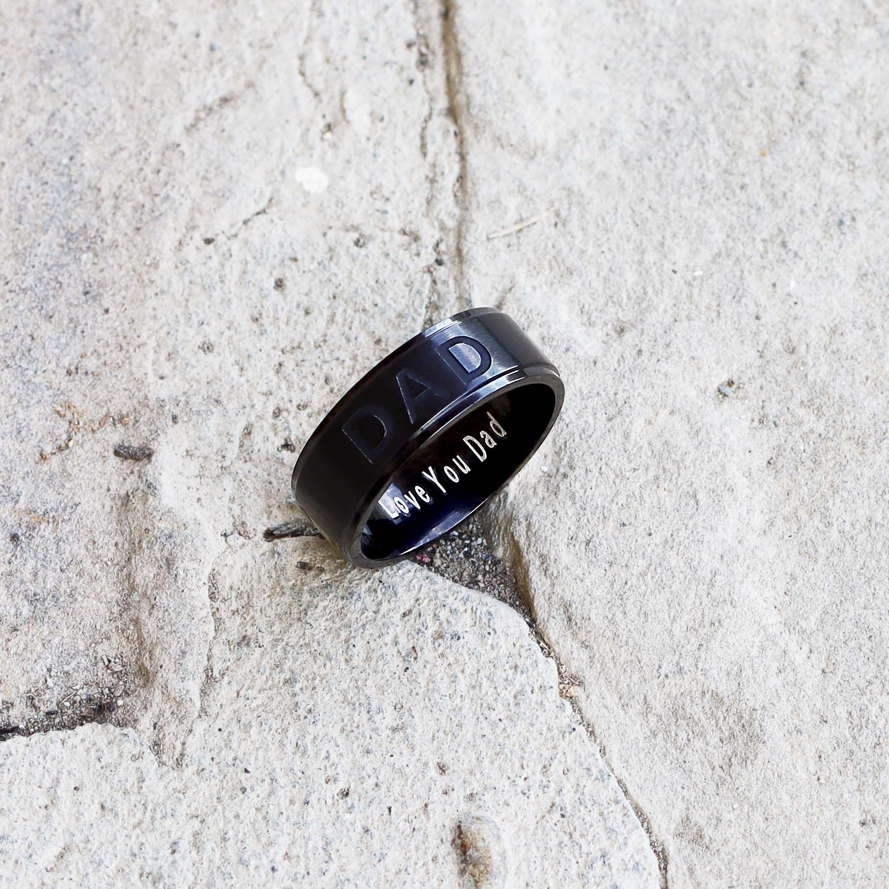 Men Black Titanium DAD Ring Engraved Love You Dad-Rings-Innovato Design-6-Innovato Design
