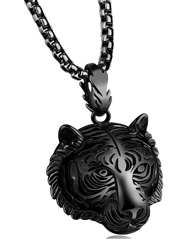 Men Large Biker Tiger Skull Titanium Steel Pendant Necklace-Necklaces-Innovato Design-Innovato Design