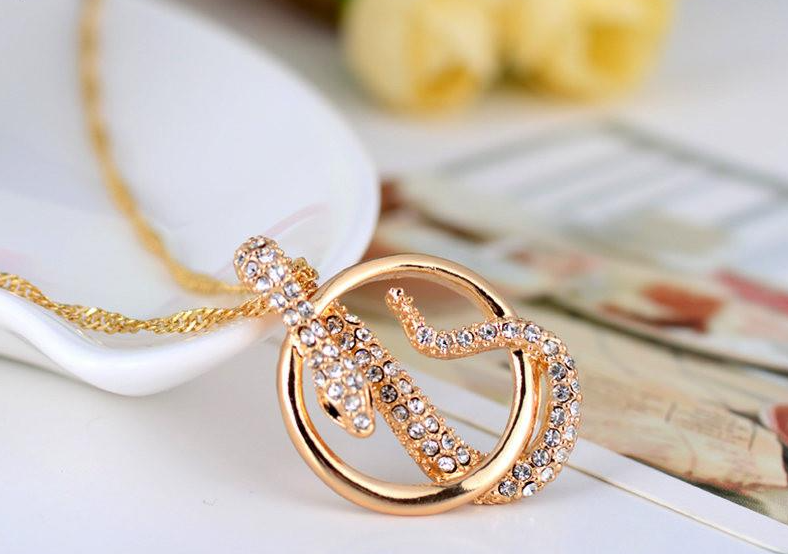 Austrian Crystal Snake Pendant Necklace-Necklaces-Innovato Design-Rose Gold-Innovato Design