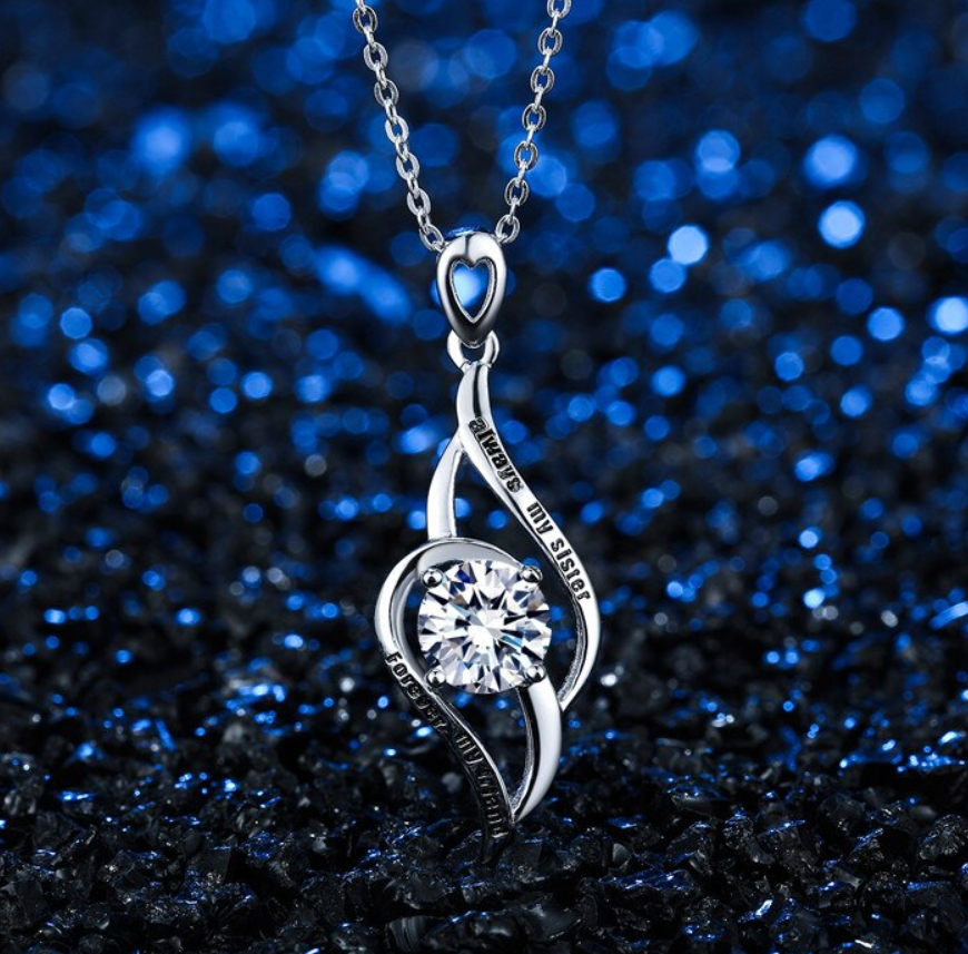 925 Sterling Silver Always My Sister Forever My Friend Double Love Heart Necklace, Box Chain 18"-Necklaces-Innovato Design-Innovato Design