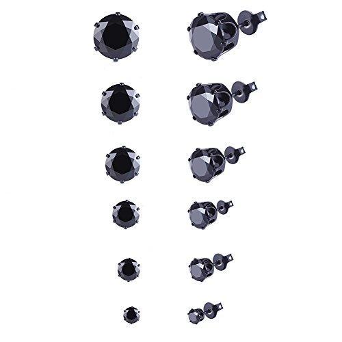6 & 8 &9 Stainless Steel Pack Cubic Zirconia Studs Earrings Sets Unisex-Earrings-Innovato Design-Black 6 Pairs-Innovato Design