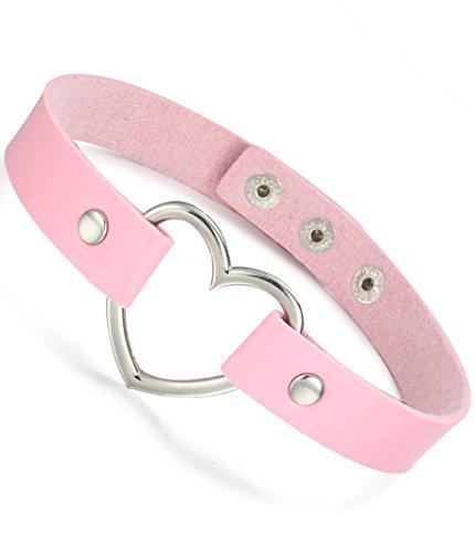 1-4 Pcs Womens Mens Leather Necklace Choker Necklace Heart Punk Goth Emo Style Adjustable-Necklaces-Innovato Design-E: Pink-Innovato Design