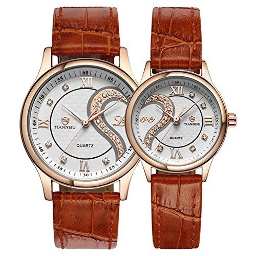 Romantic His Hers Watches Pair Hearts Wristwatch for Man Woman Leather Set-Watches-Innovato Design-Brown Gold-Innovato Design