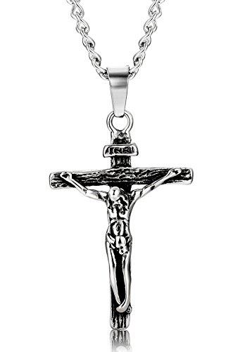 Jewelry Stainless Steel Antique Cross Crucifix Pendant Necklace For Men 24 Inch - InnovatoDesign