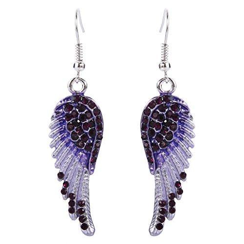 Angel Wing Hook Earrings Austrian Crystal Silver-Tone-Earrings-Innovato Design-Purple-Innovato Design