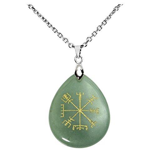 Viking Rune Vegvisir Compass Talisman Chakra Healing Crystal Teardrop Tumbled Stone Pendant Necklace 24