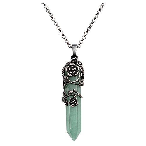Antique Silver Flower Wrapped Natural Rose Quartz Healing Crystal Necklace-Necklaces-Innovato Design-Green Aventurine-Innovato Design