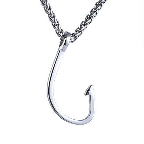Fish Hook Stainless steel Pendant Necklace, with 24" Link Chain-Necklaces-Innovato Design-Silver-Innovato Design
