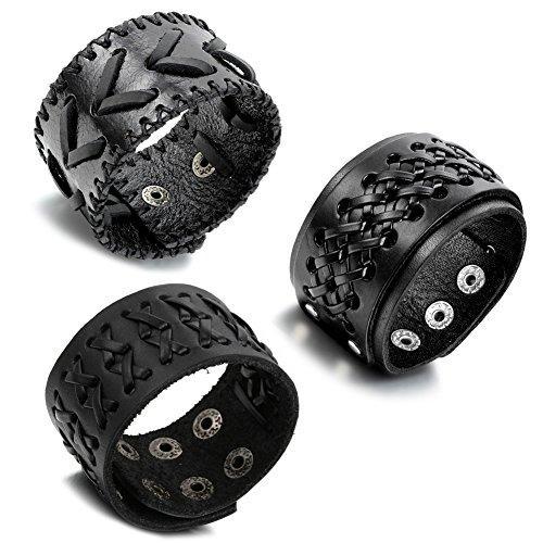 Biker Punk Rock Leather Bracelets Wide Braided Adjustable With Snap Button 2 - 4 PCS