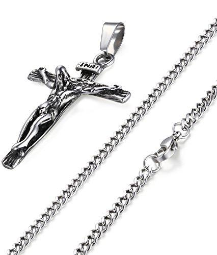 Stainless Steel Mens Womens Cross Necklace Crucifix Pendant, 24 inches-Necklaces-Innovato Design-Silver-tone-Innovato Design