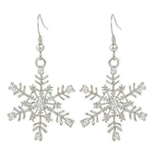 Austrian Crystal Winter Party Snowflake Pierced Hook Dangle Earrings Clear-Earrings-Innovato Design-Silver-Innovato Design