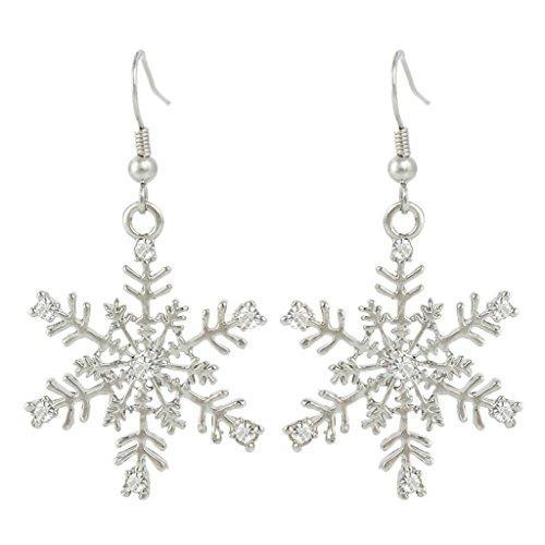 Austrian Crystal Winter Party Snowflake Pierced Hook Dangle Earrings Clear