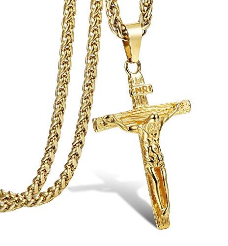 Stainless Steel Mens Womens Cross Necklace Crucifix Pendant, 24 inches-Necklaces-Innovato Design-Gold-tone-Innovato Design