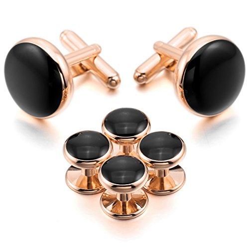 Silver Gold Two Tone Black Rose Gold Rhodium Plated Enamel Cufflinks Stud Set Tuxedo-Cufflinks-Innovato Design-rose-gold-Innovato Design