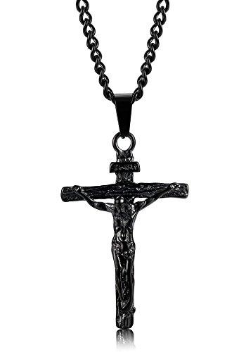 Jewelry Stainless Steel Antique Cross Crucifix Pendant Necklace For Men 24 Inch-Necklaces-Innovato Design-Black-Innovato Design
