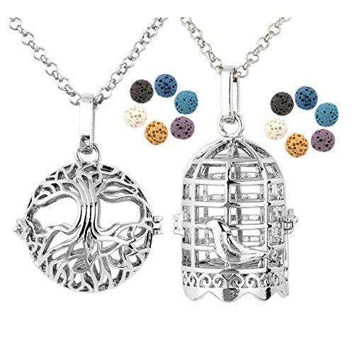 Aromatherapy Essential Oil Diffuser Necklace Antique Silver Tree of Life Locket Pendant Necklace-Necklaces-Top Plaza-Pack of 2-Innovato Design