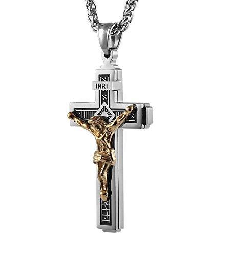 Catholic Jesus Christ on INRI Cross Crucifix stainless steel Pendant Necklace 24" Chain-Necklaces-Innovato Design-Gold-Innovato Design
