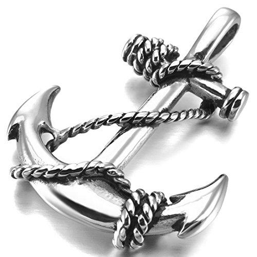 Men's Stainless Steel Pendant Necklace Anchor Nautical -With 23 Inch Chain-Necklaces-INBLUE-silver-Innovato Design