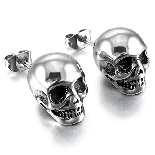 2Pcs Stainless Steel Skull Clip-On Stud Earrings – Ear Cuff Style – Non-Piercing – Men Women