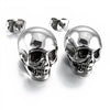 Men's Stainless Steel Stud Earrings Silver Tone Black Skull
