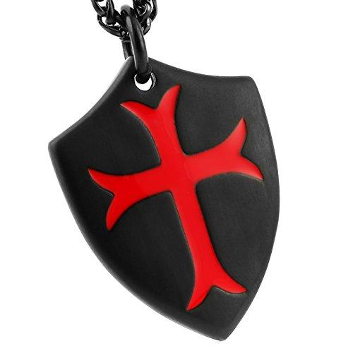 Knights Templar Cross Joshua 1:9 Shield Stainless Steel Pendant Necklace with FREE Key Chain-Necklaces-Innovato Design-Black Red-Innovato Design