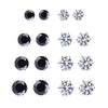 6 & 8 &9 Pack Surgical Stainless Steel Cubic Zirconia Studs Earrings Sets Unisex for Women&Men Black White Assorted Size
