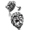 Men's Stainless Steel Stud Earrings CZ Silver Tone Black White Red Lion - InnovatoDesign