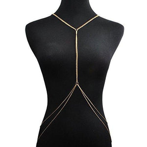 Fashion Gold Tone Bohemian Layered Sexy Bralette Body Chain Statement Beach Jewelry-jewelry-Innovato Design-2 Layered-Innovato Design