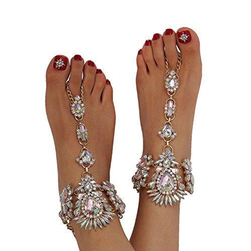1 Pair Crystal Foot Jewelry for Women Barefoot Sandals Beach Wedding Anklet-jewelry-Innovato Design-Silver-Innovato Design