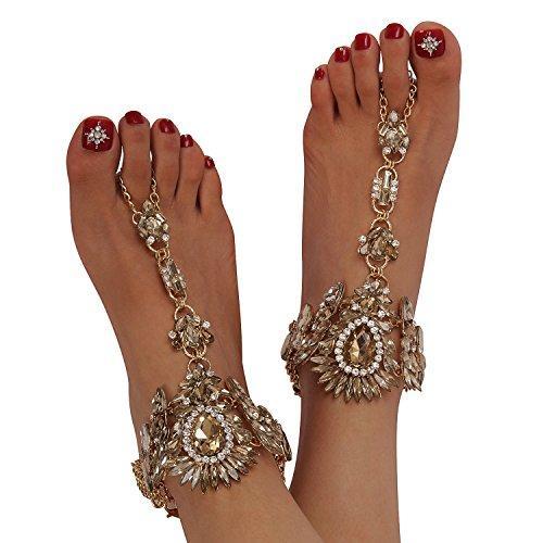 1 Pair Crystal Foot Jewelry for Women Barefoot Sandals Beach Wedding Anklet-jewelry-Innovato Design-Champagne-Innovato Design