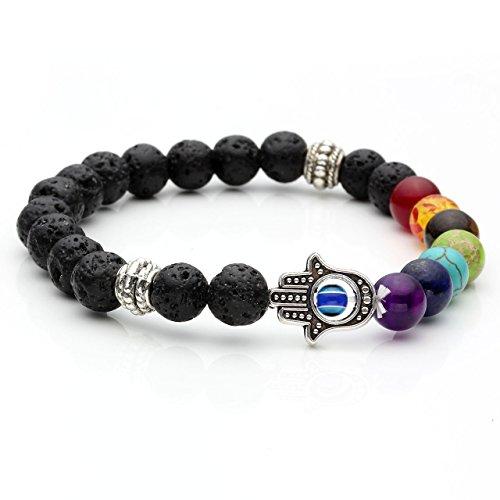 Lava Stone Diffuser Bracelet Aromatherapy 7 Chakra Tree of Life Charm Yoga-Bracelets-Innovato Design-Silver Hamsa Hand-Innovato Design