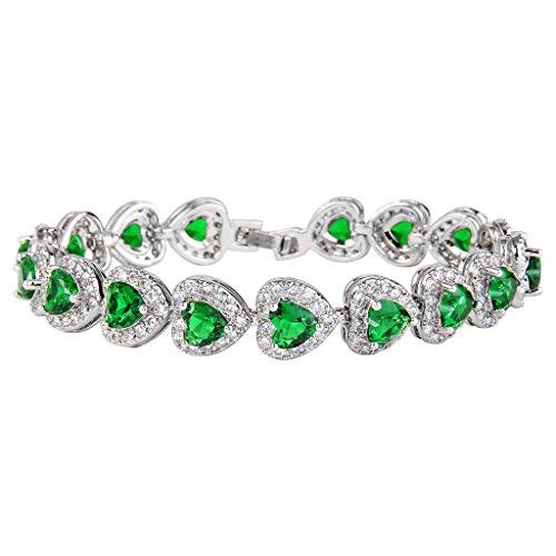 Women's 925 Sterling Silver Full Zircon Elegant Heart-shaped Tennis Bracelet-Bracelets-Innovato Design-Green-Innovato Design