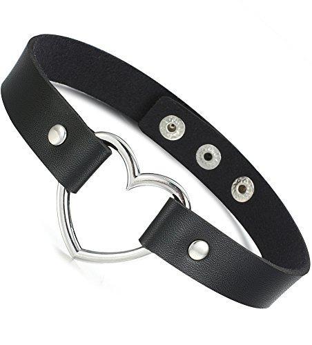 1-4 Pcs Womens Mens Leather Necklace Choker Necklace Heart Punk Goth Emo Style Adjustable-Necklaces-Innovato Design-C: Black-Innovato Design