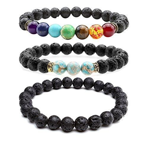 Lava Stone Diffuser Bracelet Aromatherapy 7 Chakra Tree of Life Charm Yoga-Bracelets-Innovato Design-3 pcs Set Lava Stone Bracelets-Innovato Design