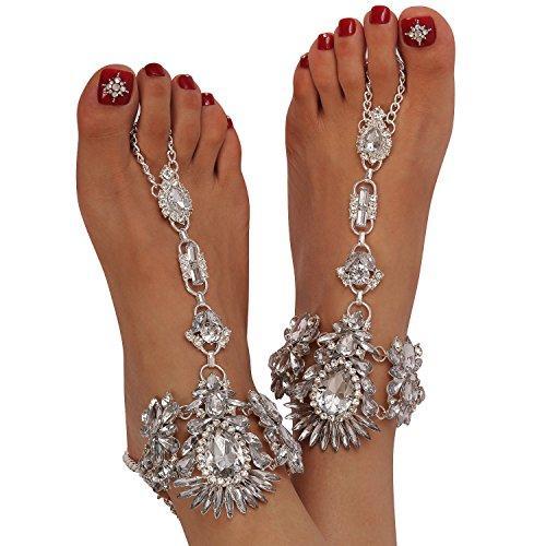 1 Pair Crystal Foot Jewelry for Women Barefoot Sandals Beach Wedding Anklet-jewelry-Innovato Design-Silver-Innovato Design