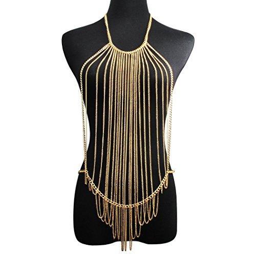 Fashion Gold Tone Bohemian Layered Sexy Bralette Body Chain Statement Beach Jewelry-jewelry-Innovato Design-Multi-tassels-Innovato Design