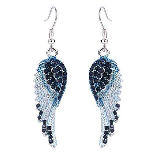 Angel Wing Hook Earrings Austrian Crystal Silver-Tone-Earrings-Innovato Design-Blue-Innovato Design