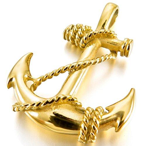 Men's Stainless Steel Pendant Necklace Anchor Nautical -With 23 Inch Chain-Necklaces-INBLUE-gold-Innovato Design
