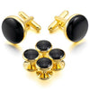 Silver Gold Two Tone Black Rose Gold Rhodium Plated Enamel Cufflinks Stud Set Tuxedo - InnovatoDesign