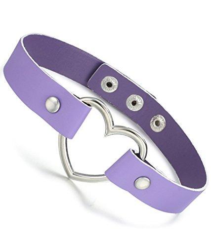 1-4 Pcs Womens Mens Leather Necklace Choker Necklace Heart Punk Goth Emo Style Adjustable-Necklaces-Innovato Design-D: Purple-Innovato Design