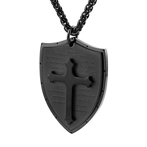 Shield Armor of God Ephesians 6:16-17, Faith Cross Stainless Steel Pendant Necklace-Necklaces-Innovato Design-Black-Innovato Design