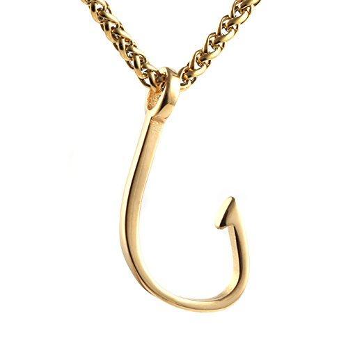 Fish Hook Stainless steel Pendant Necklace, with 24" Link Chain-Necklaces-Innovato Design-Gold-Innovato Design