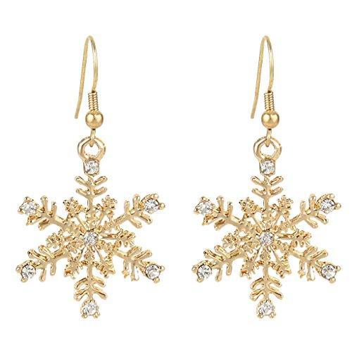 Austrian Crystal Winter Party Snowflake Pierced Hook Dangle Earrings Clear-Earrings-Innovato Design-Gold-Innovato Design