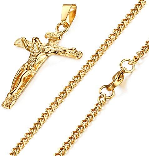 Stainless Steel Mens Womens Cross Necklace Crucifix Pendant, 24 inches-Necklaces-Innovato Design-Gold-tone-Innovato Design